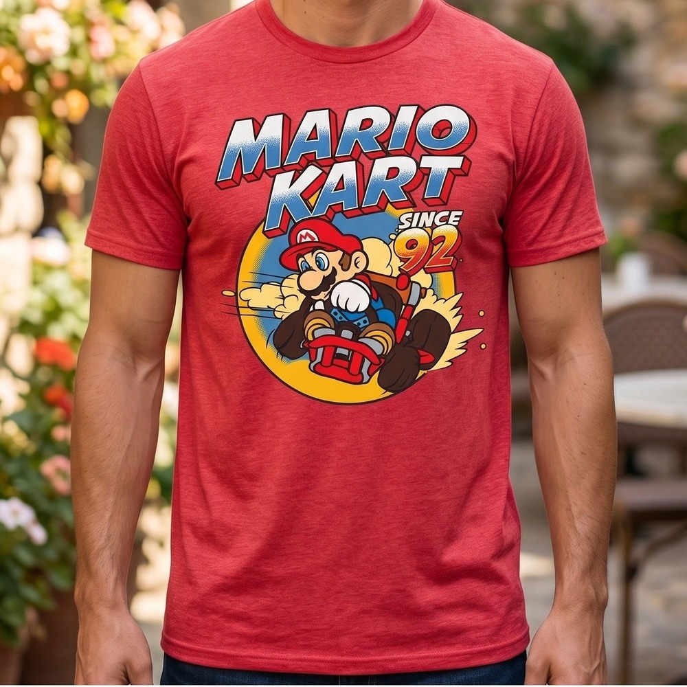 Nintendo Mario Kart Since 92 Graphic T-Shirt Mens Red Heather Short Sleeve Tee